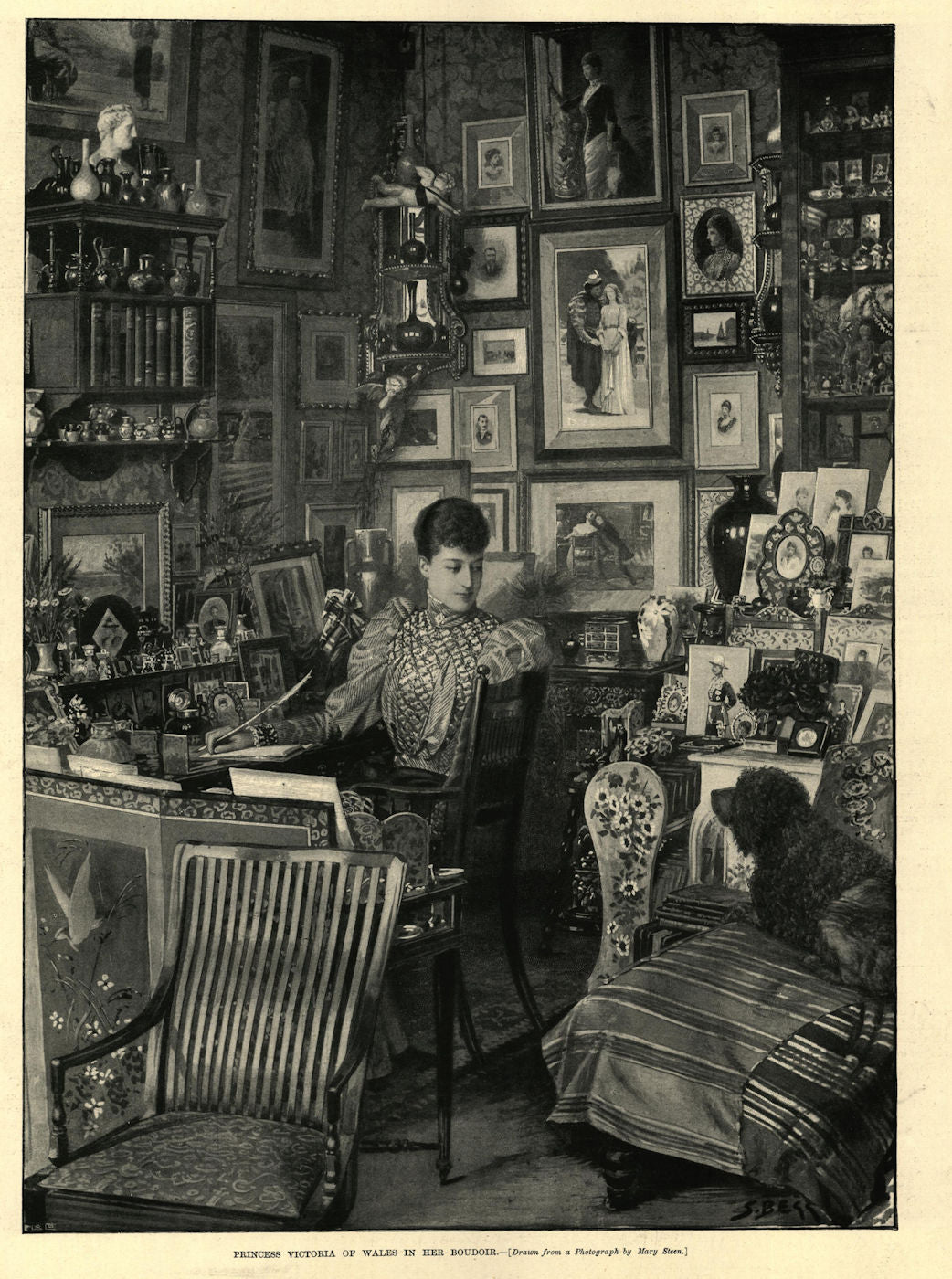 Princess Victoria of Wales in her boudoir 1897 old antique print picture